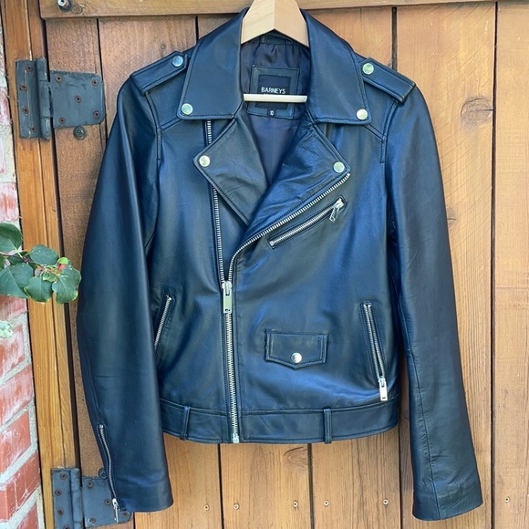 Barneys New York Jackets & Blazers - Barney’s Originals Boxy Leather Jacket in Black